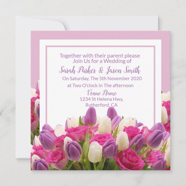 Invitation Beau mariage de tulipes violettes (Devant)