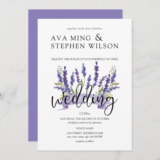 Invitation Beau Mariage de Wisteria (Devant / Derrière)