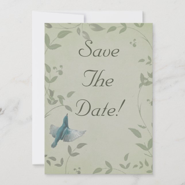 Invitation Beau Mariage d'Oiseau Bleu Économisez La Date (Devant)