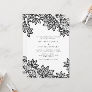 Invitation Beau Mariage en dentelle noire avec QR Code RSVP
