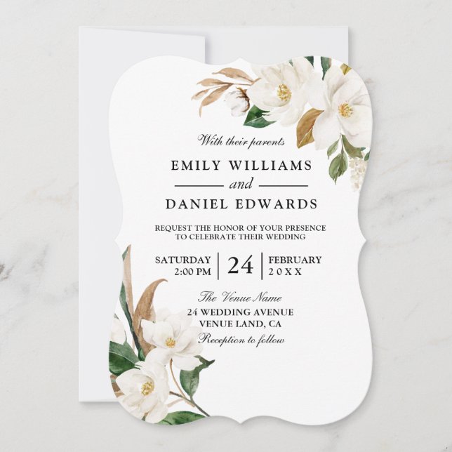Invitation Beau Mariage floral blanc moderne (Devant)
