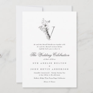 Invitation Beau Mariage floral 'V' Monogramme