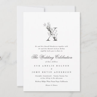 Invitation Beau Mariage floral 'X' Monogramme