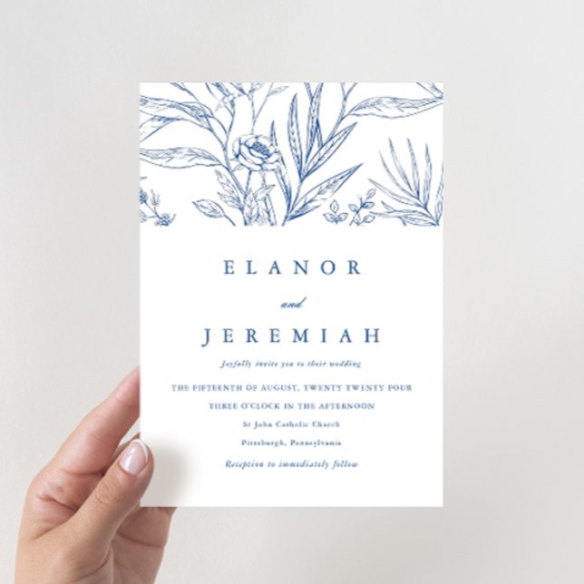 Invitation Beau Mariage photo floral bleu et blanc (Créateur téléchargé)