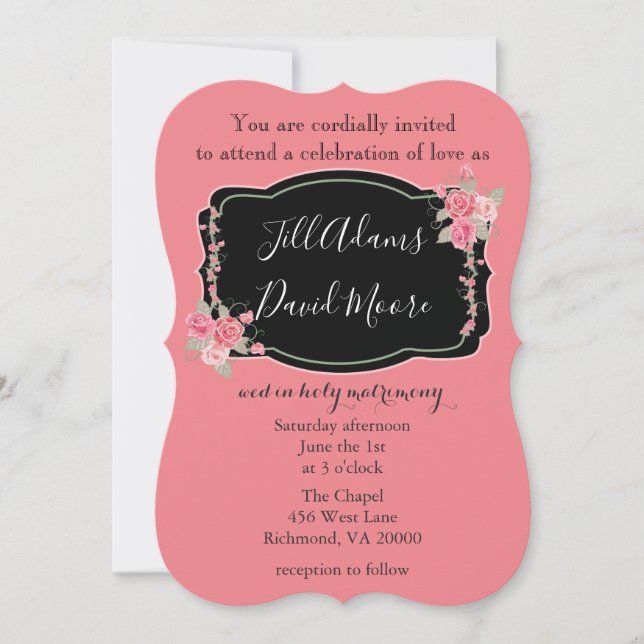 Invitation Beau Mariage rose et noir (Devant)