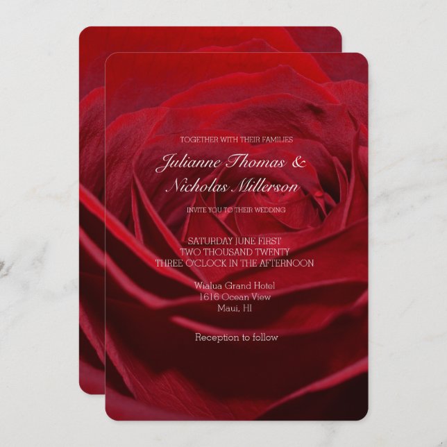 Invitation Beau Mariage Rose Rouge (Devant / Derrière)
