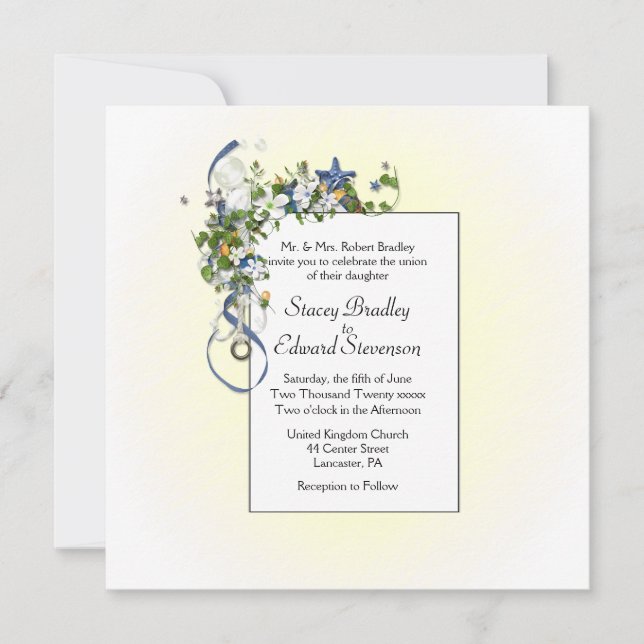 Invitation Beau Matin Jaune Soleil avec Rubans et Bulles (Devant)