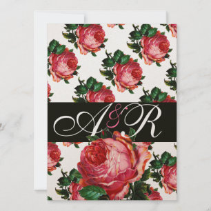 INVITATION BEAU MONOGRAMME FLORAL ROSE ROSE PÂLE