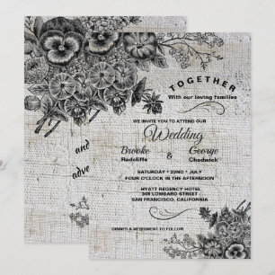 Invitation Beau noir & gris Mariage de fleurs artistiques