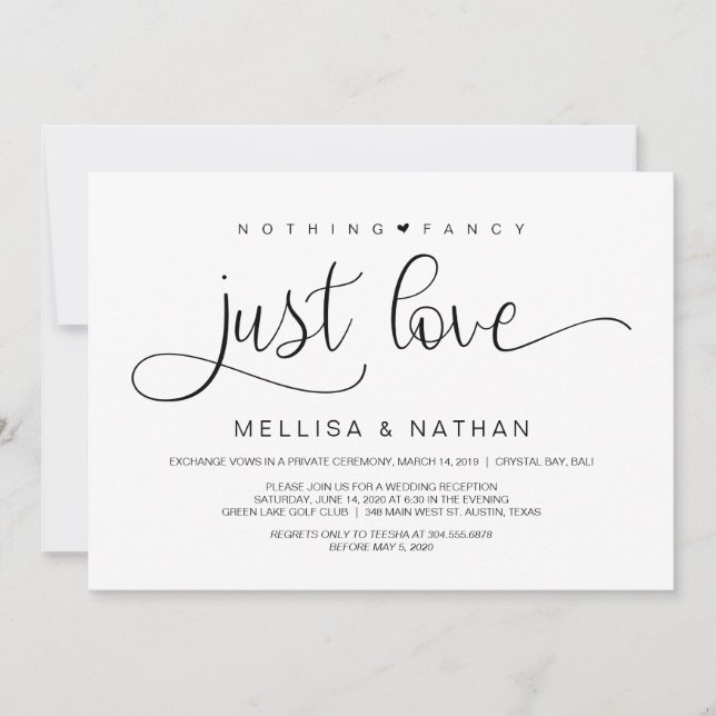 Invitation Beau Noir Rien De Fancy Juste Amour, Elopement (Devant)