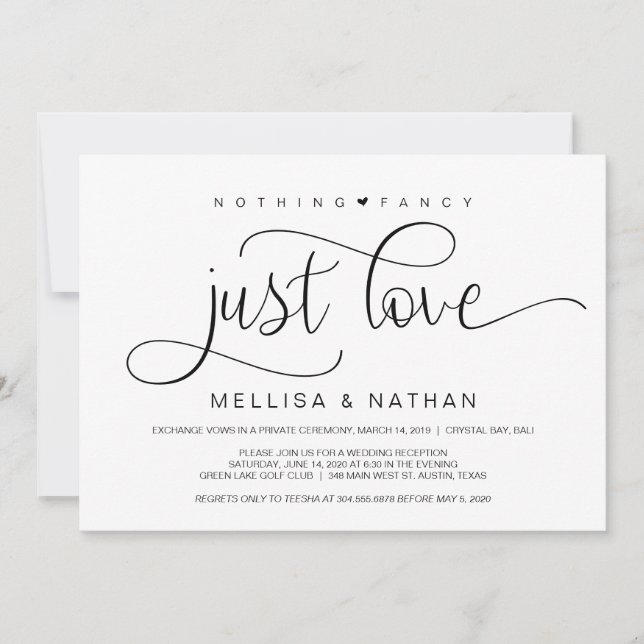Invitation Beau Noir Rien De Fancy Juste Amour, Elopement (Devant)