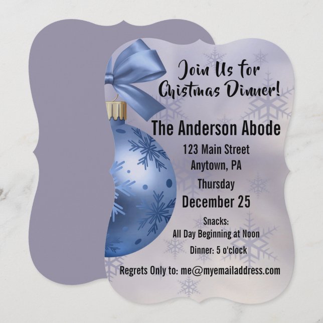 Invitation Beau ornement de Bobble Bleu sur un ruban de soie (Devant / Derrière)