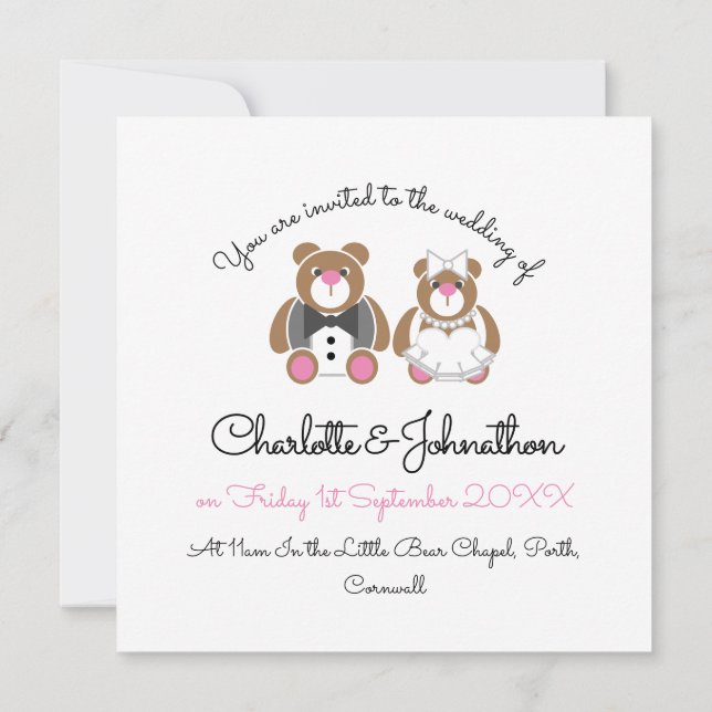Invitation Beau ours en peluche blanc mariage (Dos)
