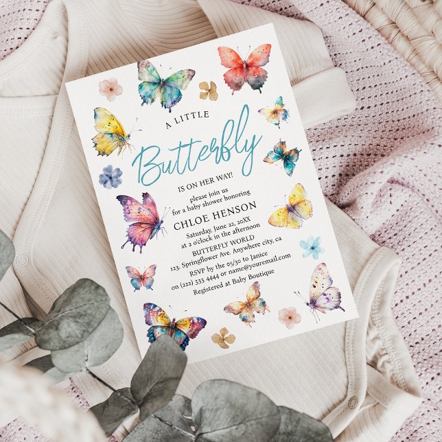 Invitation Beau papillon Watercolor Baby shower fille (Créateur téléchargé)