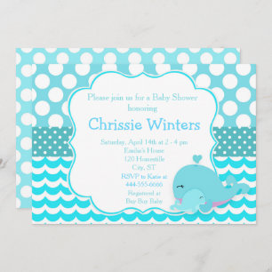 Invitation Beau Parent & Bébé Baleine Baby shower Garçon bleu