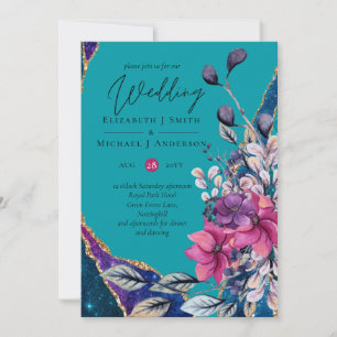 Invitation Beau Purple Turquoise Floral Agate Mariage