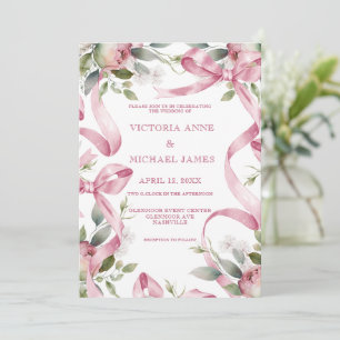 Invitation Beau Ribbons Roses & Mariage Floral.