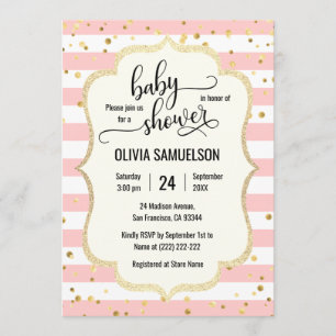 Invitation Beau rose Blancs Or Baby shower Noir