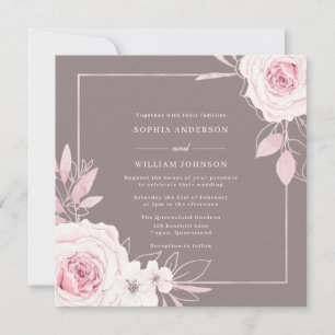 Invitation Beau Rose Blush Dusty Mariage violet