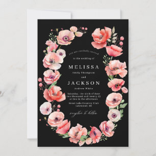 Invitation Beau rose et rouge Mariage de fleurs de pavot noir
