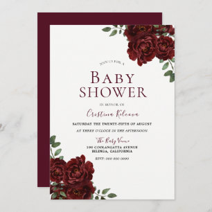 Invitation Beau Roses Rouges Baby shower romantique