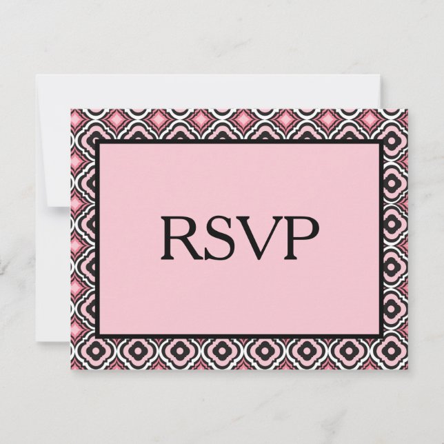 Invitation Beau RSVP Motif géométrique rose et noir (Devant)