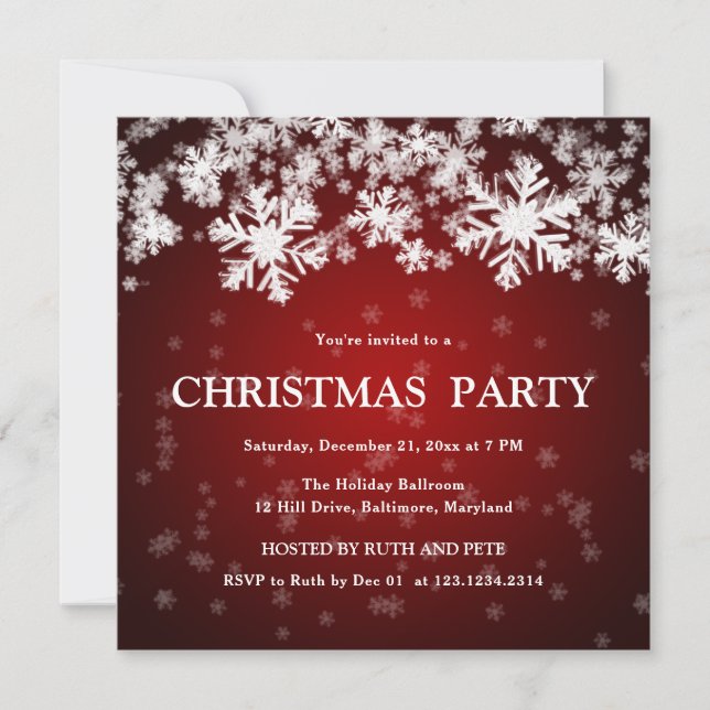 Invitation Beau Snowflakes Noël Rouge (Devant)
