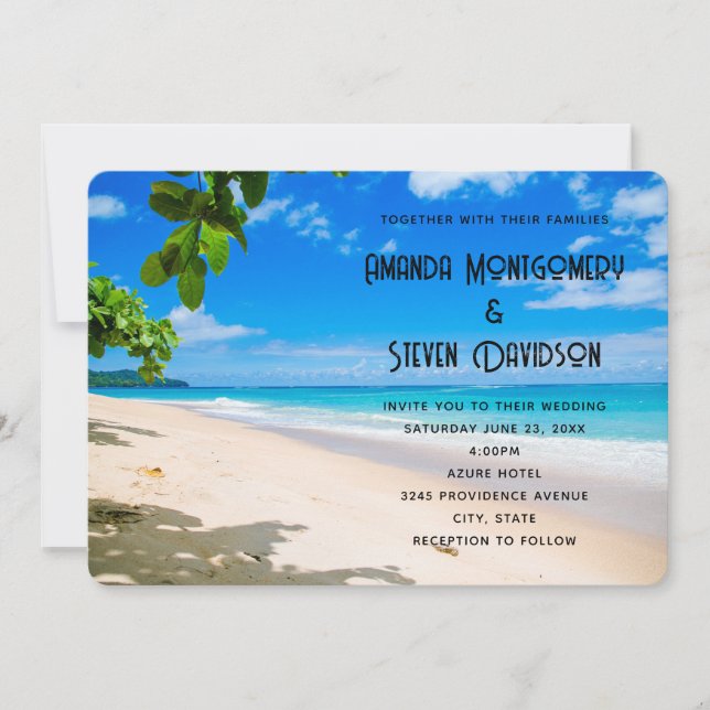 Invitation Beau Sunny Tropical Beach Mariage photo (Devant)