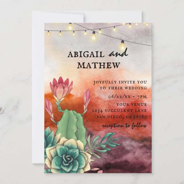 Invitation Beau Sunset Succulent Burnt Orange Mariage (Devant)