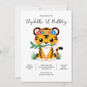 Invitation Beau Tigre Whimsical 1er Anniversaire numérique