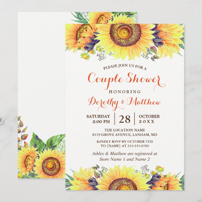 Invitation Beau tournesol Rustique Mariage Douche Couple (Devant / Derrière)