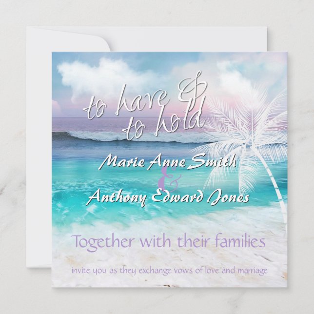 Invitation BEAU TROPICAL OCEAN SLEVER Mariage Invitatiatiatia (Devant)