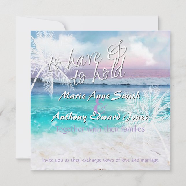 Invitation BEAU TROPICAL OCEAN SLEVER Mariage Invitatiatiatia (Devant)