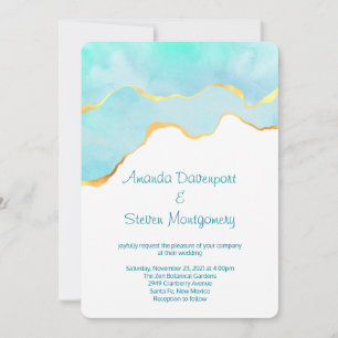 Invitation Beau vert tropical avec Mariage frontière or