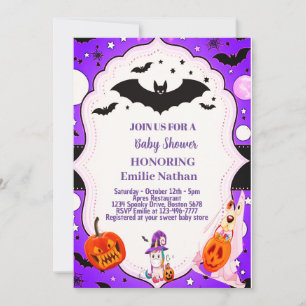 Invitation Beau violet Halloween Baby shower mignon