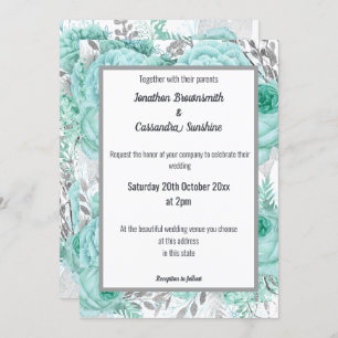 INVITATION BEAUCOUP DE FLORAUX JOLIMENT AQUA ARGENT MARIAGE B