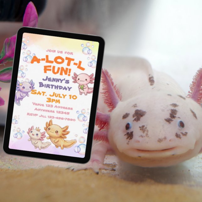 Invitation Beaucoup de plaisir Anniversaire Kawaii Axolotl (Créateur téléchargé)