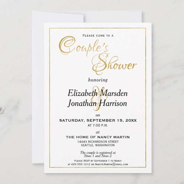 Invitation Beaucoup d'Eaux Écriture Élégant Cadeau de Mariage (Devant)