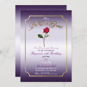 Invitation Beauté BirthdayParty de pourpre et de rose rouge