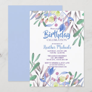 Invitation Beauté botanique Bleu Aquarelle Femmes Anniversair