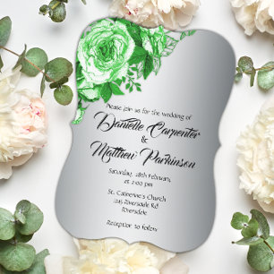 Invitation Beauté botanique : Roses verts, Mariage d'argent