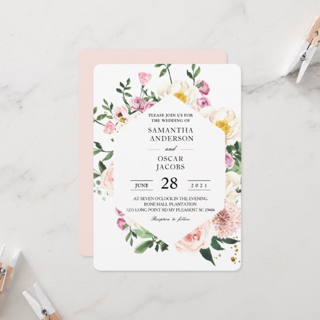 Invitation Beauté colorée moderne Aquarelle Fleurs (Devant/Arrière en situation)