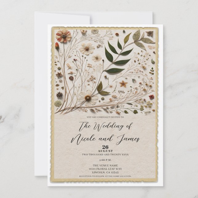 Invitation Beauté de la Nature Fleurs et Feuilles Botaniques  (Devant)