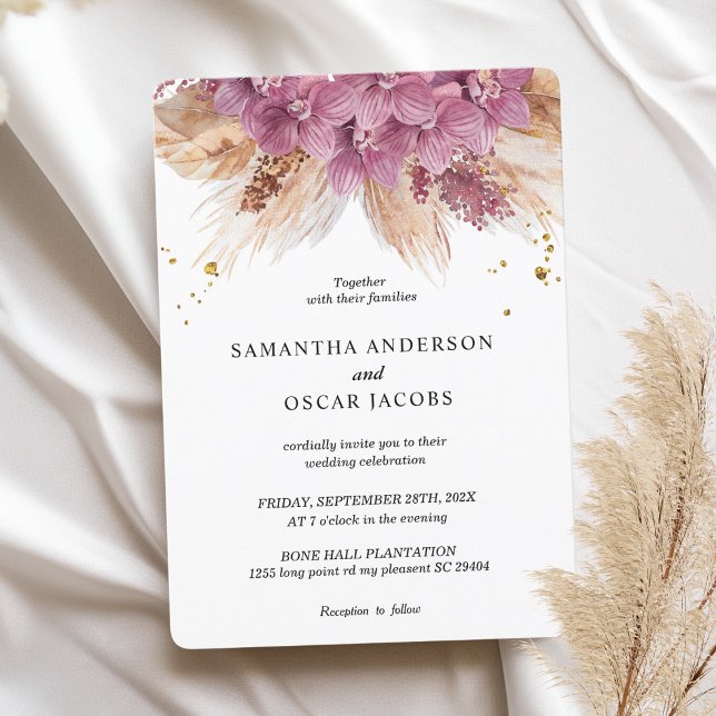 Invitation Beauté élégante moderne Orchidée rose & Pampas & O (Créateur téléchargé)
