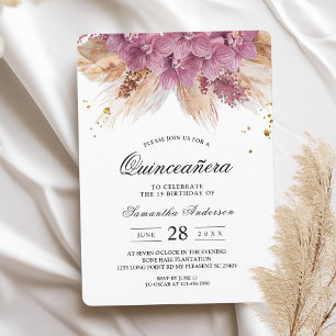 Invitation Beauté élégante moderne Orchidée rose & Pampas & O