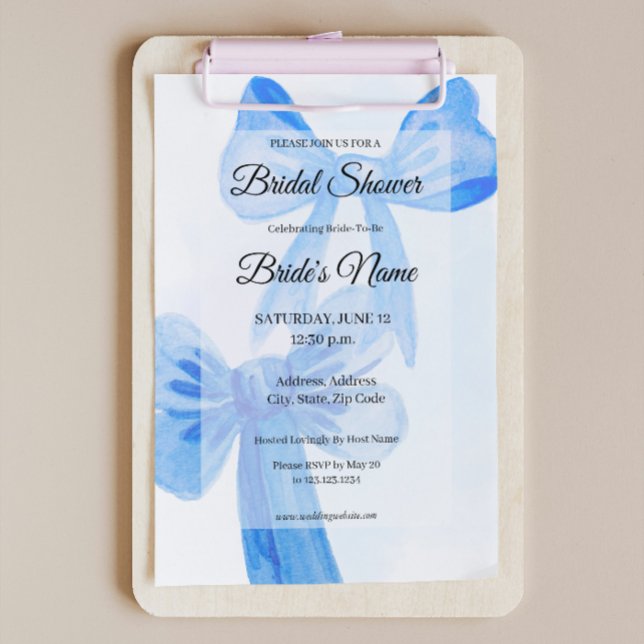 Invitation Beauté en Bleu Bright Bow nuptiale douche Invitati (Créateur téléchargé)
