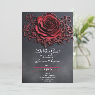 Invitation Beauté et la bête gothique Rose rouge douce 16
