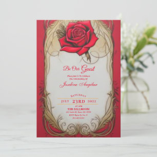 Invitation Beauté et la Bête Or et Rose Rouge Sweet 16