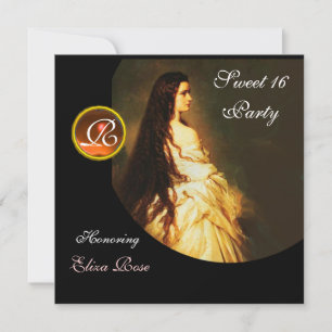 INVITATION BEAUTÉ ÉTERNELLE, JAUNE 16 ANS, DAMAS NOIR BLANC