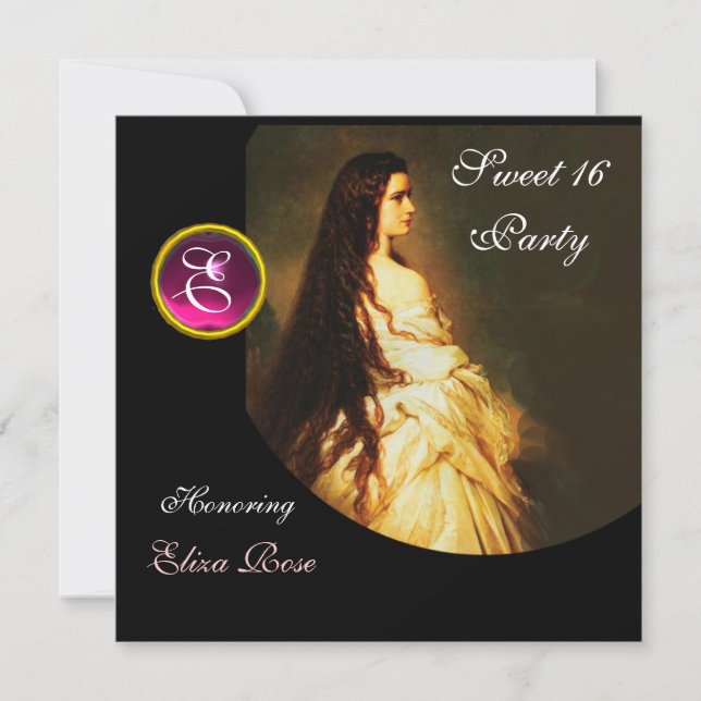 INVITATION BEAUTÉ ETHERNIÈRE, DOUCE 16, ROSE, NOIR, DOMMASQUE (Devant)